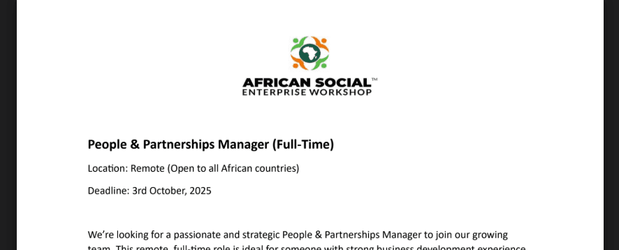 Transform Africa's Future: Remote People & Partnerships Manager Role Awaits You