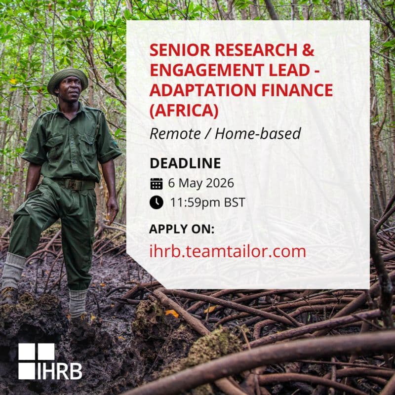 Shape the Future of Climate Finance: IHRB Seeks Research Lead for Just Adaptation in Africa (Fully Remote, £48,600)