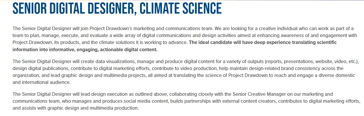 Project Drawdown Seeks Senior Digital Designer for Remote Climate Role – Up to $120k