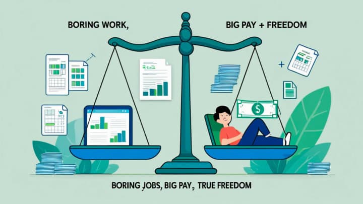 Balance between simple jobs and high income, showing remote work stability.